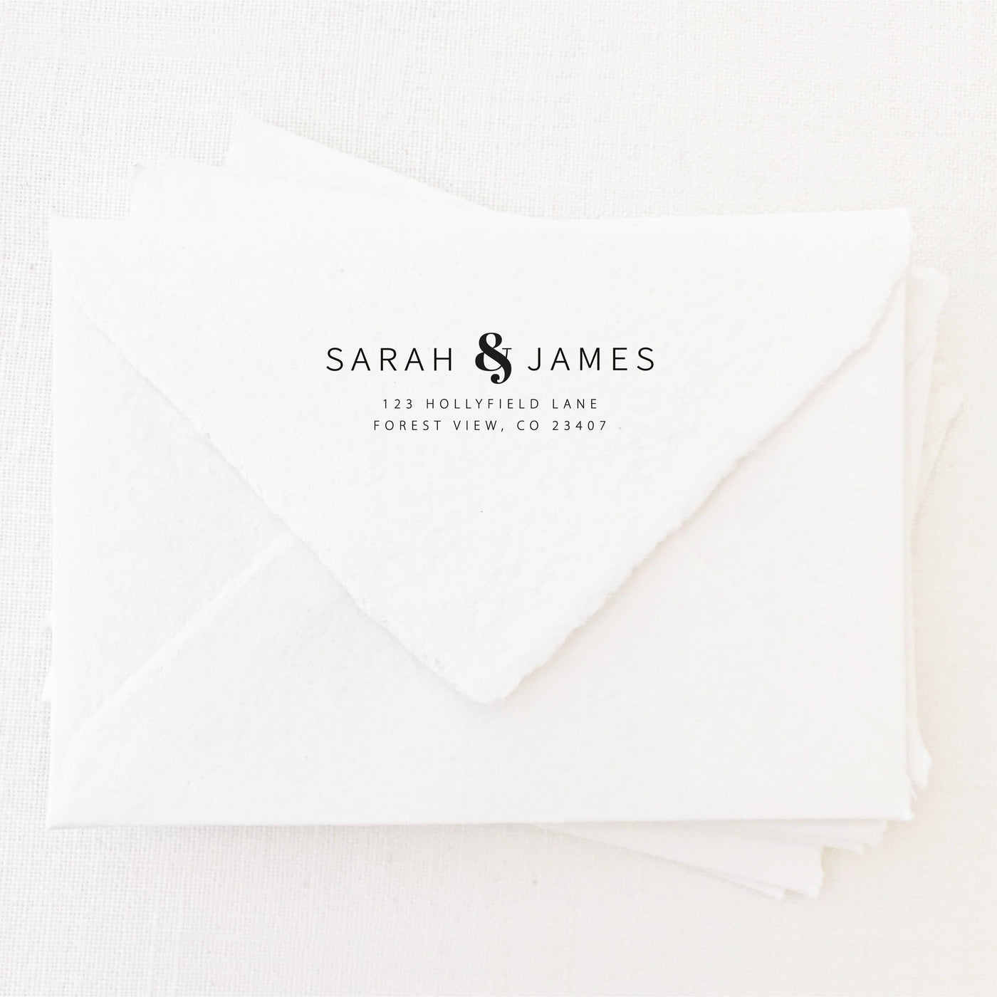 Harper Minimalist Return Address Rubber Stamp | Brand Packaging Fine Art Handmade Deckled Edge Paper Wedding Stationery Invitations Envelopes | Heirloom Seals