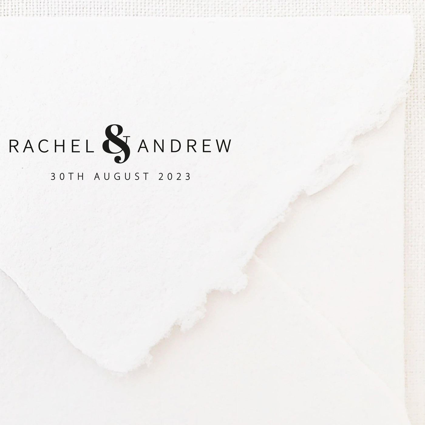 Harper Minimal Chic Save The Date Rubber Stamp | Handmade Deckled Edge Paper Envelopes for Fine Art Wedding Stationery Invitations and Custom Luxe Brand Packaging | Heirloom Seals