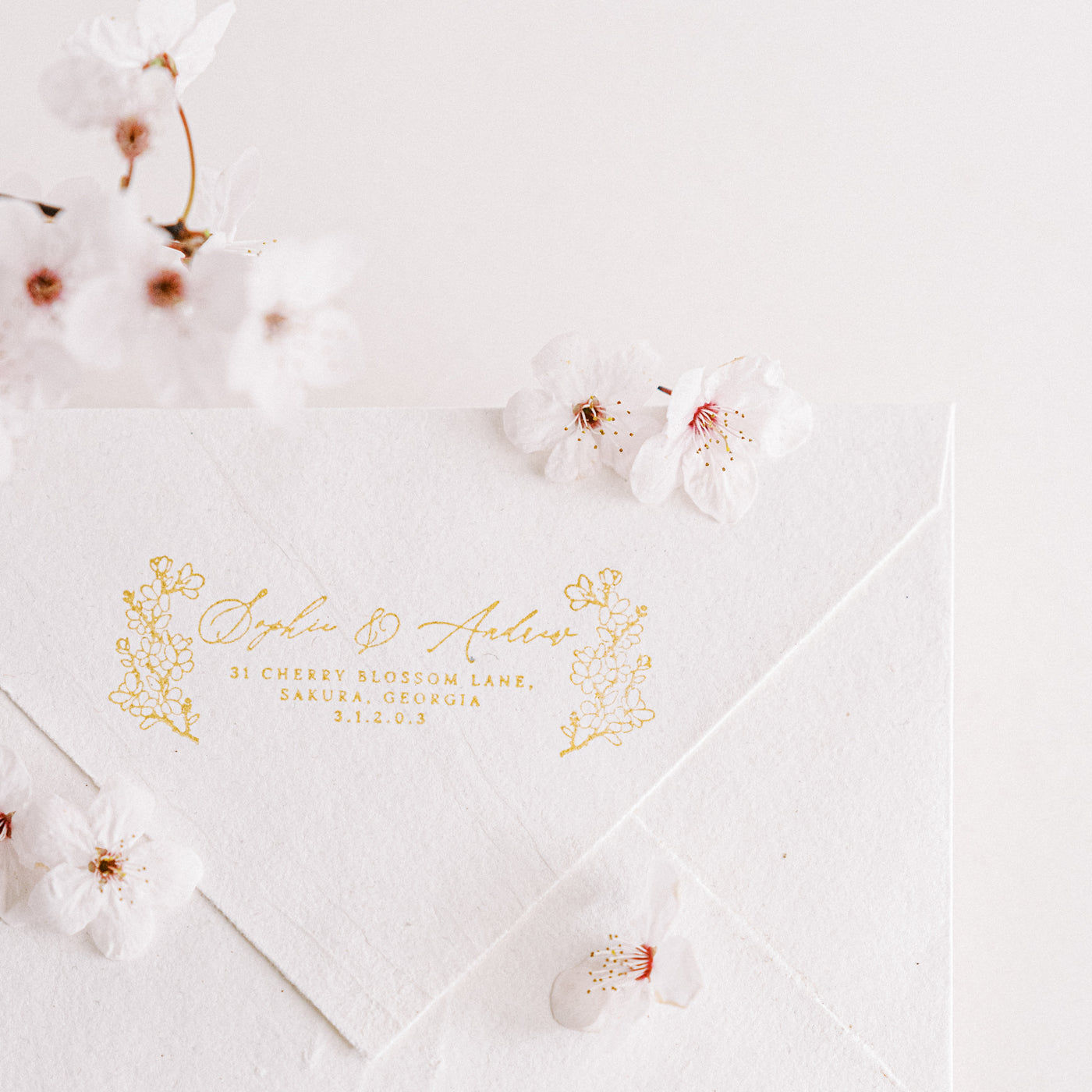 Haruki Cherry Blossom Return Address Rubber Stamp for Fine Art Wedding Invitations | 'Sakura' Cherry Blossom Embellishments for Blush Pink Spring Wedding | Heirloom Seals