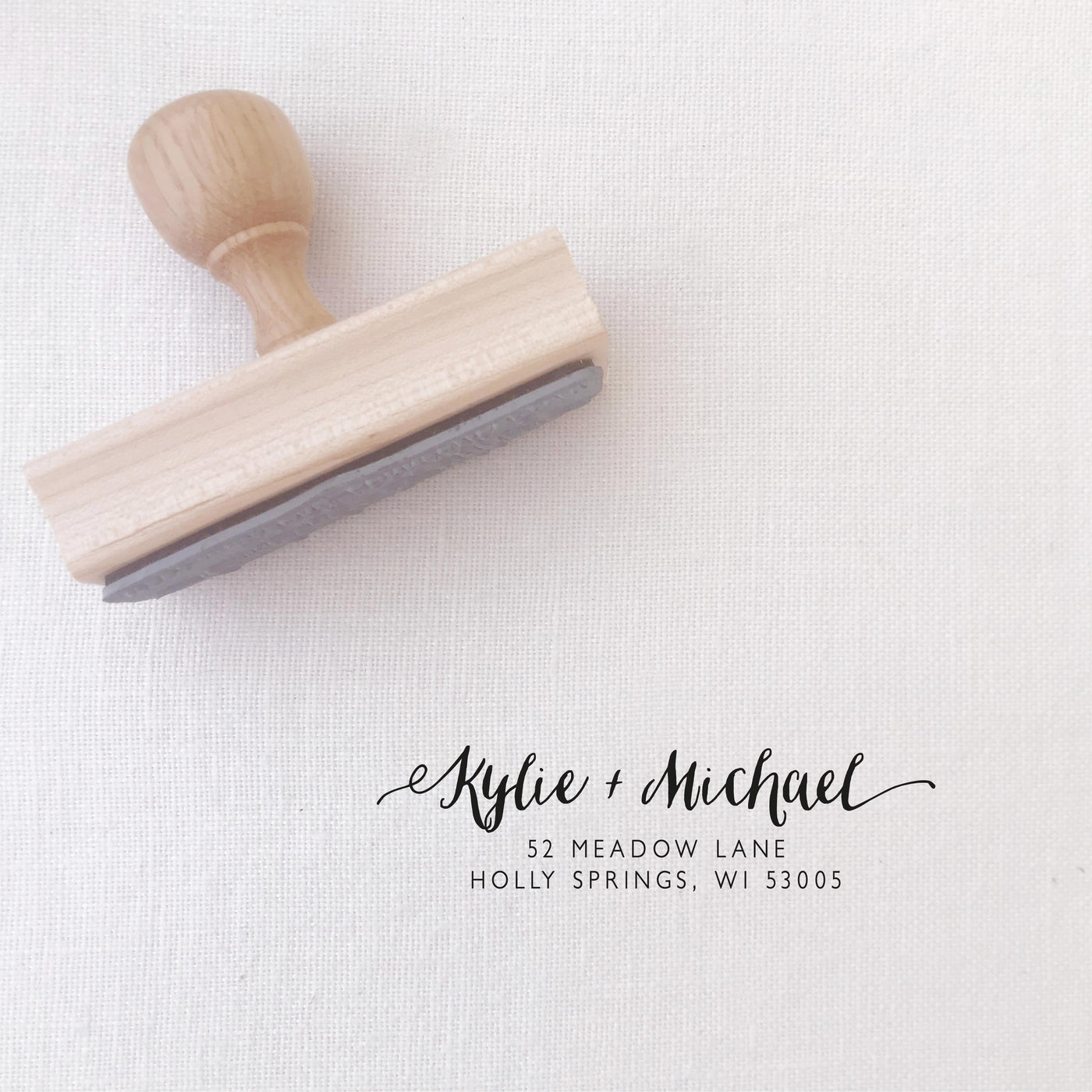 Hayley Calligraphy Script Return Address | Custom Rubber Stamp Wood for Luxe Packaging & Fine Art Wedding Invitation Stationery | Heirloom Seals