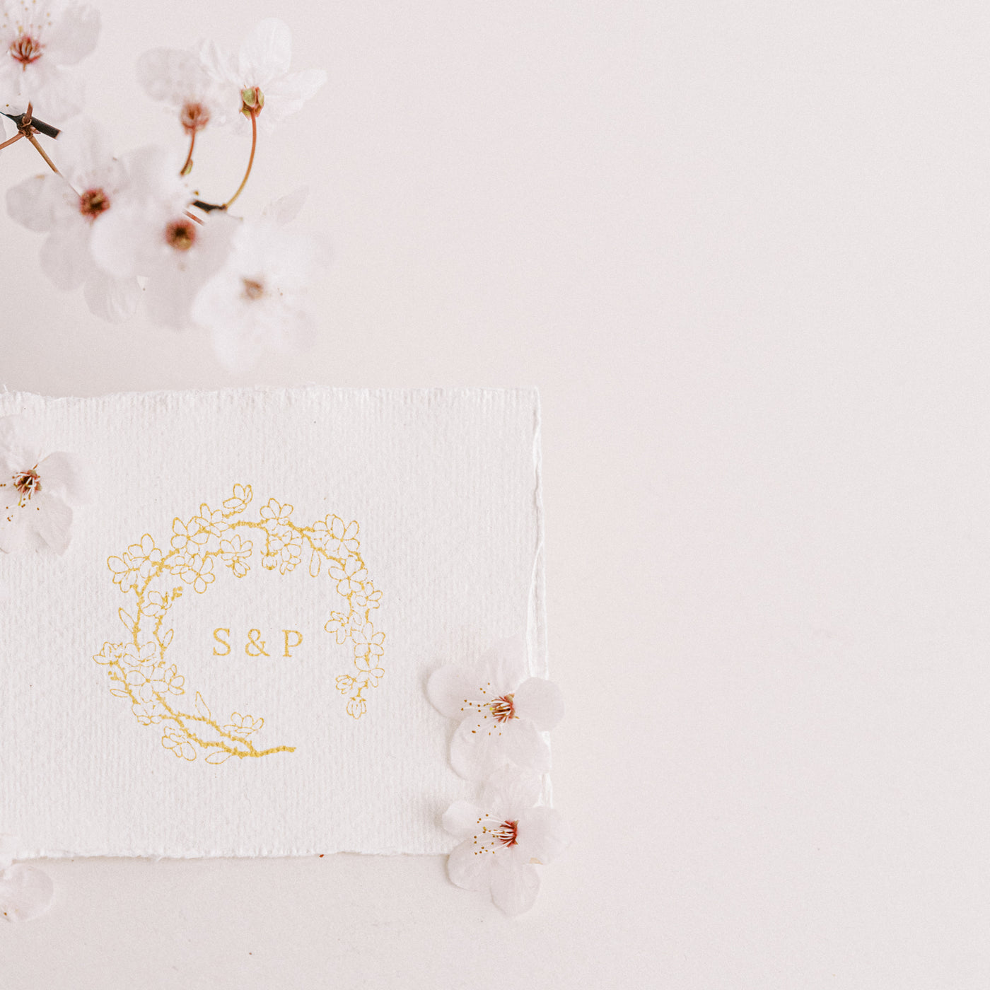 Ichika Cherry Blossom Monogram Rubber Stamp for Fine Art Wedding Invitations | 'Sakura' Cherry Blossom Embellishments for Blush Pink Spring Wedding | Heirloom Seals