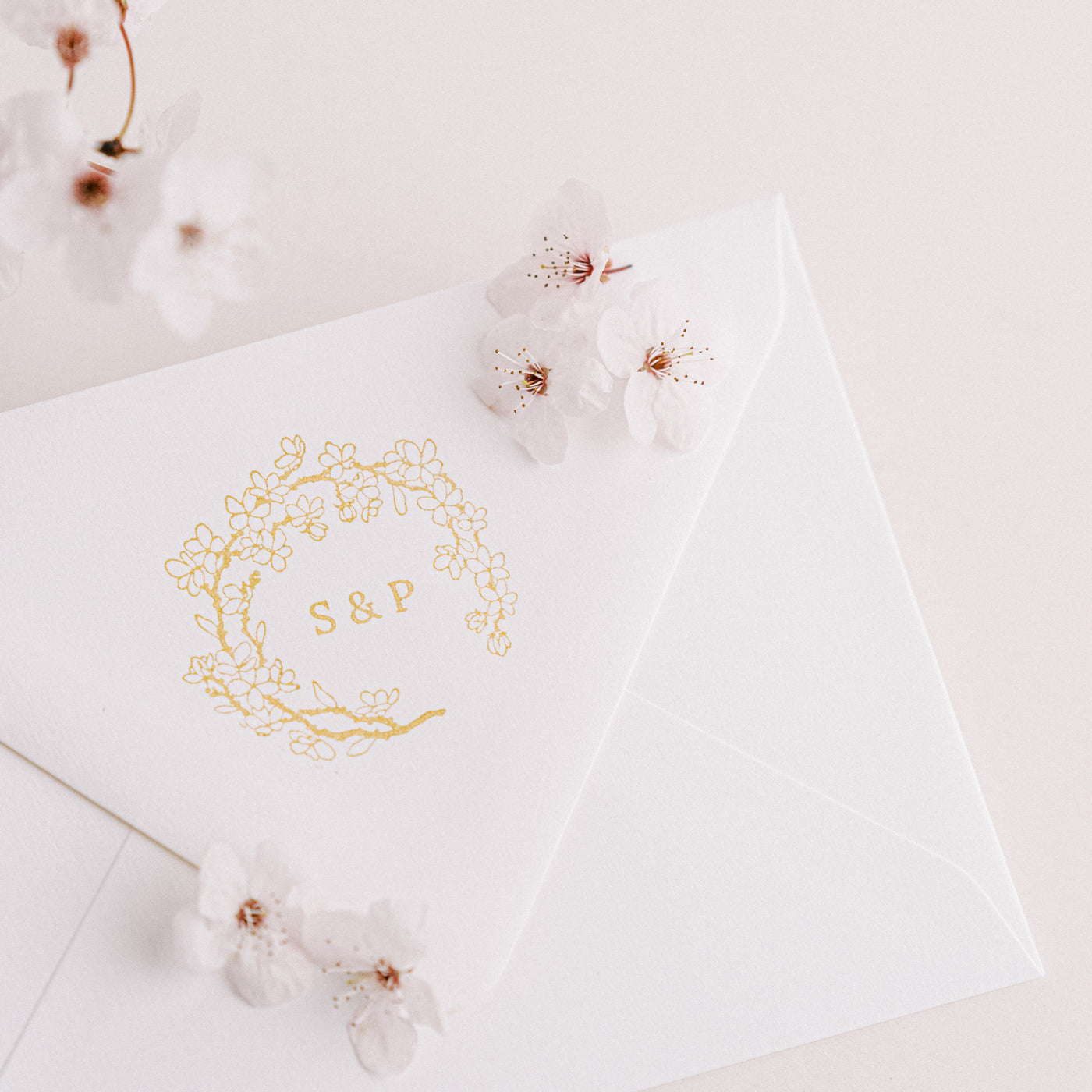 Ichika Cherry Blossom Monogram Rubber Stamp for Fine Art Wedding Invitations | 'Sakura' Cherry Blossom Embellishments for Blush Pink Spring Wedding | Heirloom Seals