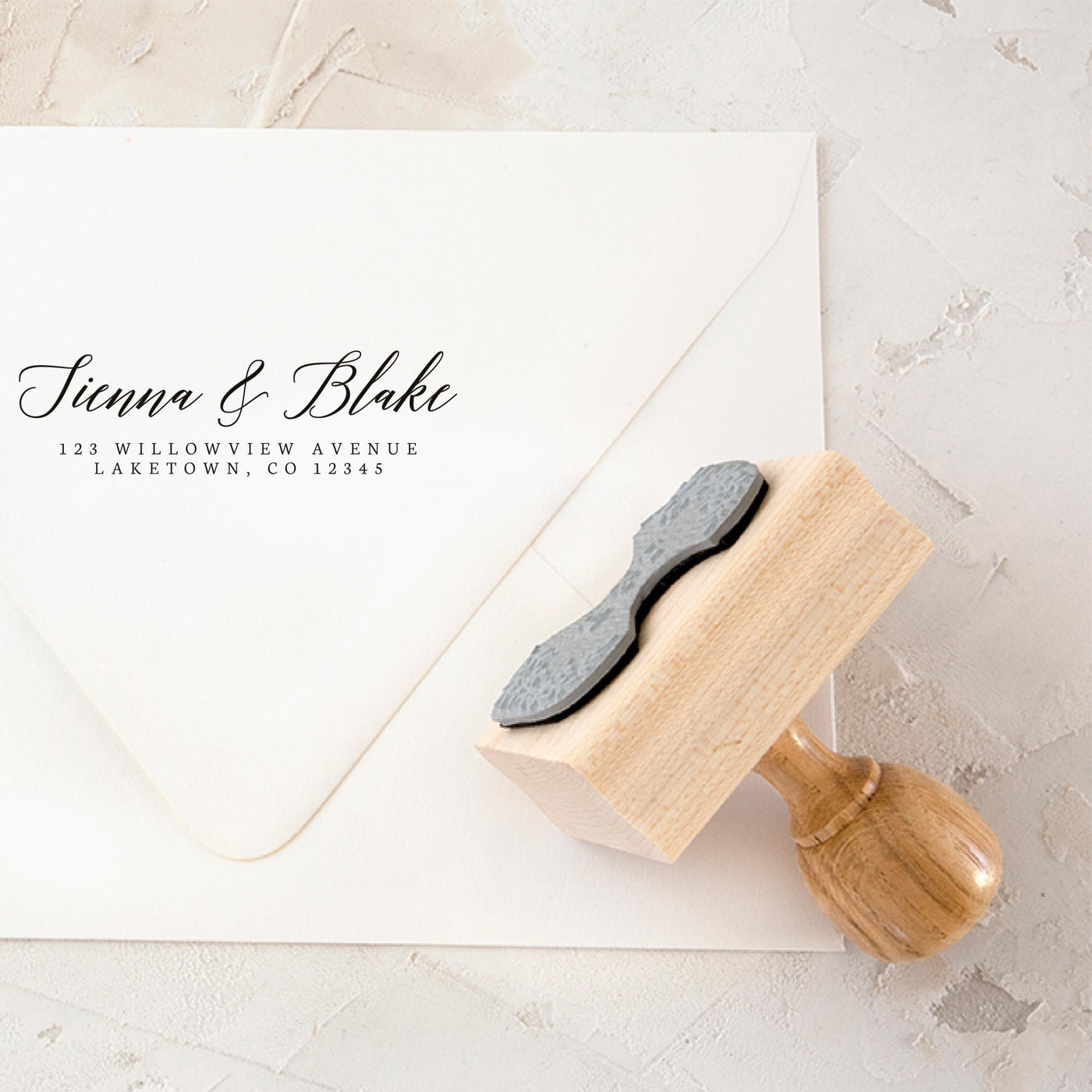 Camila Classic Calligraphy Script Return Address Rubber Stamp | Personalised Rubber Stamp with Wooden Handle for Fine Art Wedding Stationery Invitation Envelope | Heirloom Seals