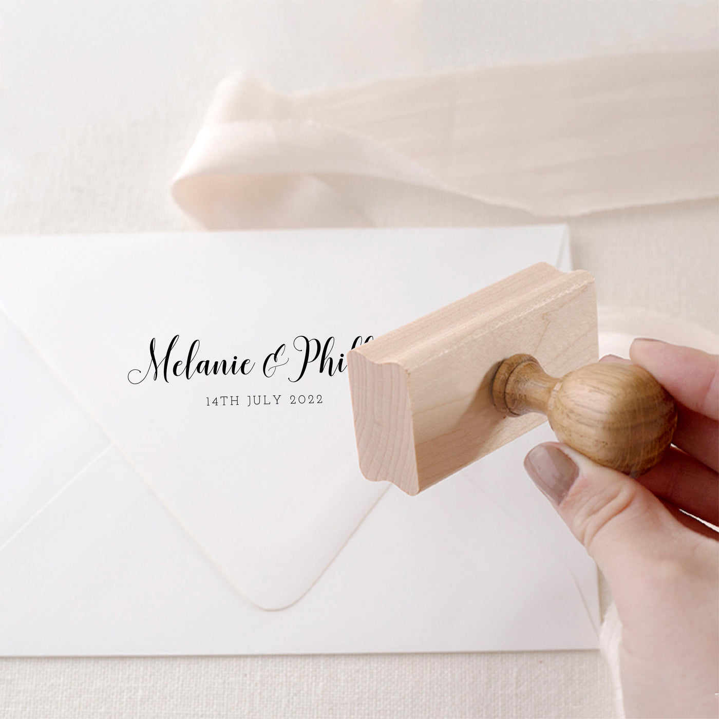 Kaylee Rustic Calligraphy Script Save The Date Rubber Address | Personalised Rubber Stamp with Wooden Handle for Fine Art Wedding Stationery Invitation Envelope | Heirloom Seals