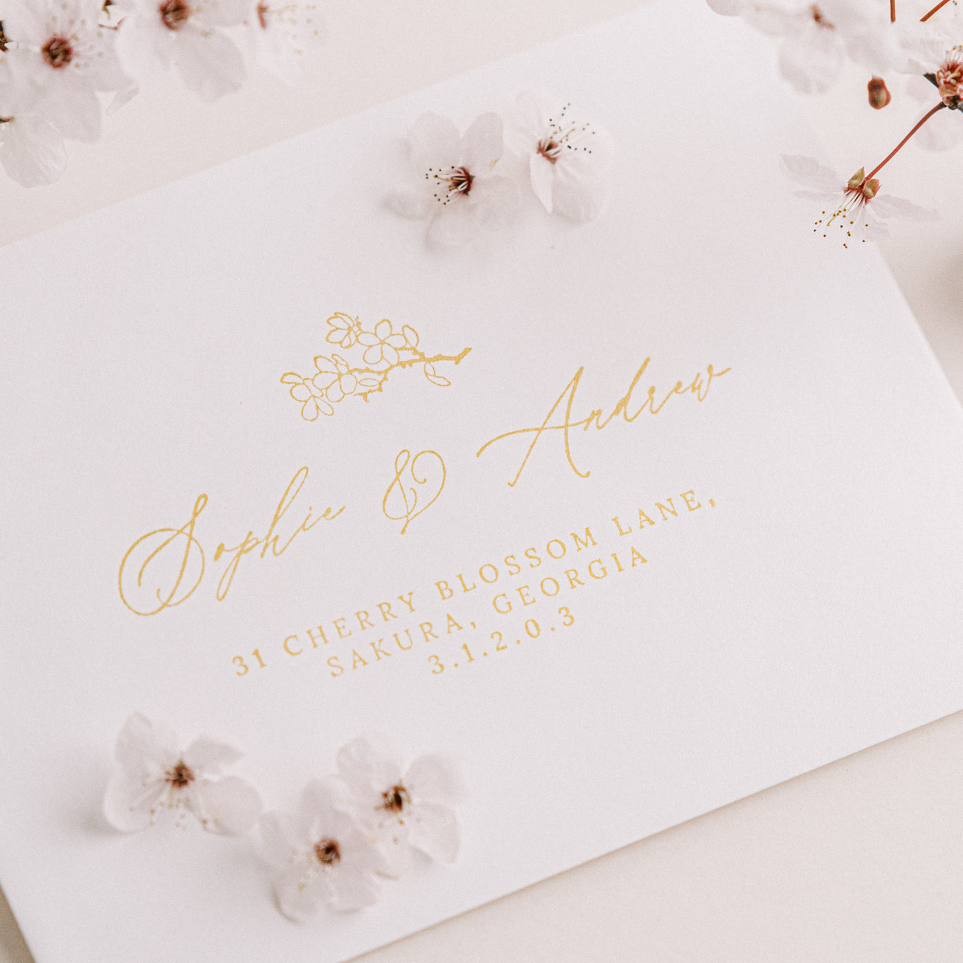 Misaki Cherry Blossom Return Address Rubber Stamp for Fine Art Wedding Invitations | 'Sakura' Cherry Blossom Embellishments for Blush Pink Spring Wedding | Heirloom Seals
