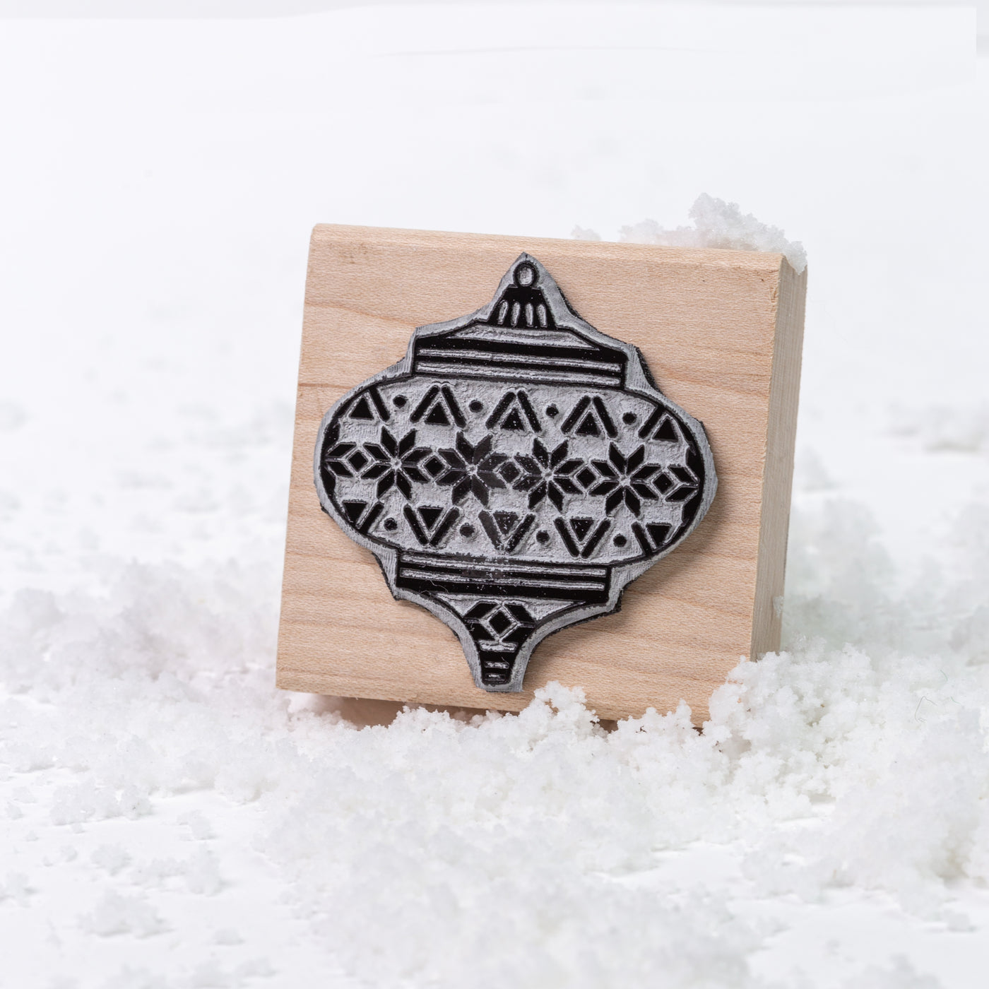 Nordic inspired Christmas bauble wooden rubber stamp in the snow | Heirloom Seals