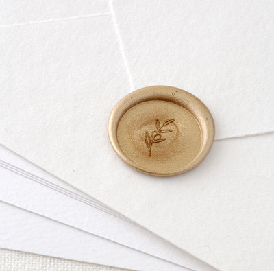 Olivia Botanical Embellishment Gold Self-Adhesive Wax Seals For Fine Art Wedding Invitations | Heirloom Seals