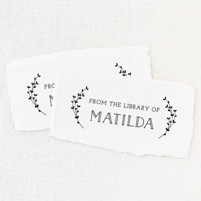Penelope Classic Botanical Library Book Stamp | Personalised Ex Libre Rubber Stamper Family Gift on Wedding Couples Deckled Edge Packaging Tag | Heirloom Seals