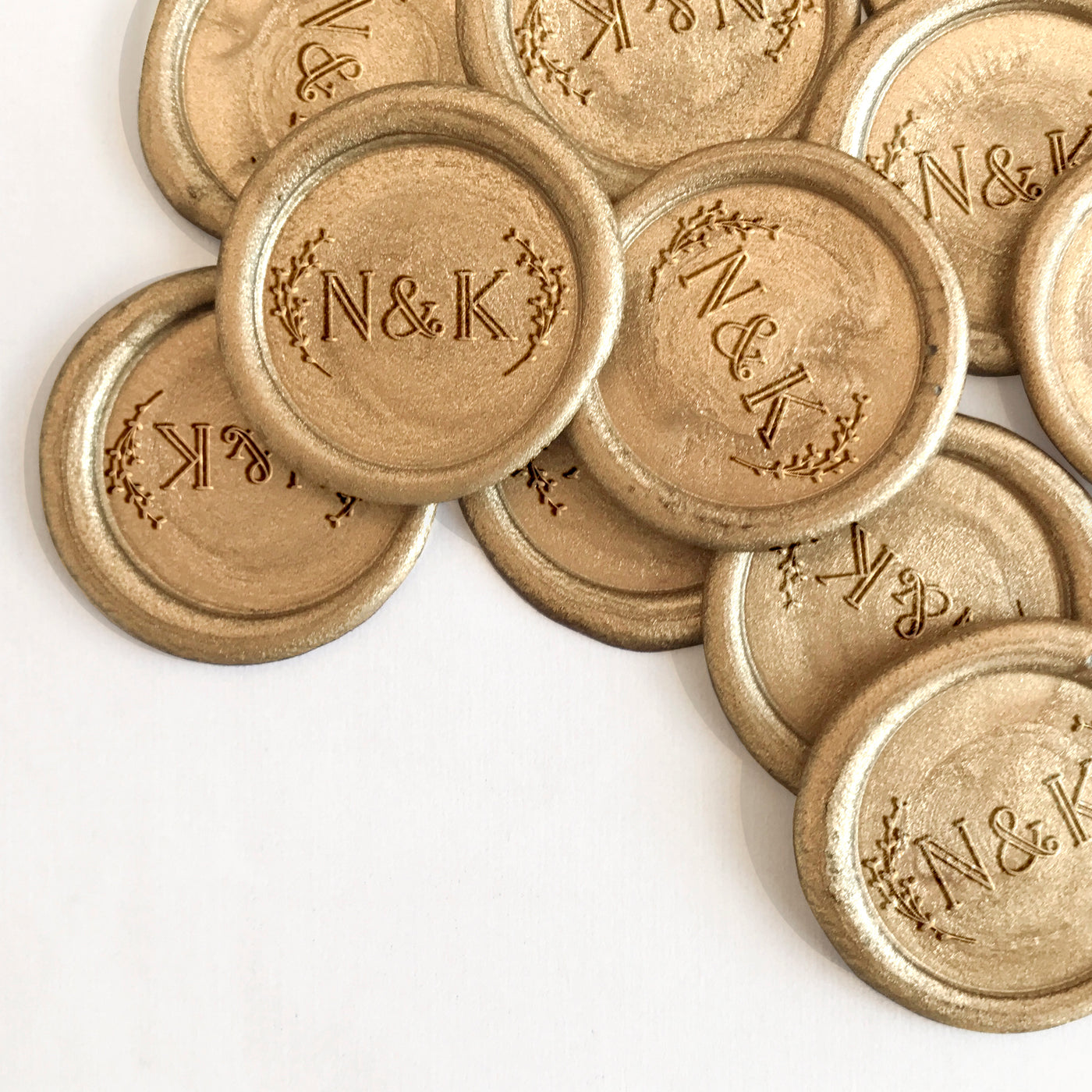 Penelope Botanical Monogram Gold Self-Adhesive Wax seal Stickers for Fine Art Wedding Stationery Invitations and Custom Luxe Brand Packaging | Heirloom Seals