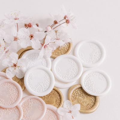 CONTEMPORARY CHERRY BLOSSOM SELF-ADHESIVE WAX SEALS - PINK LACE