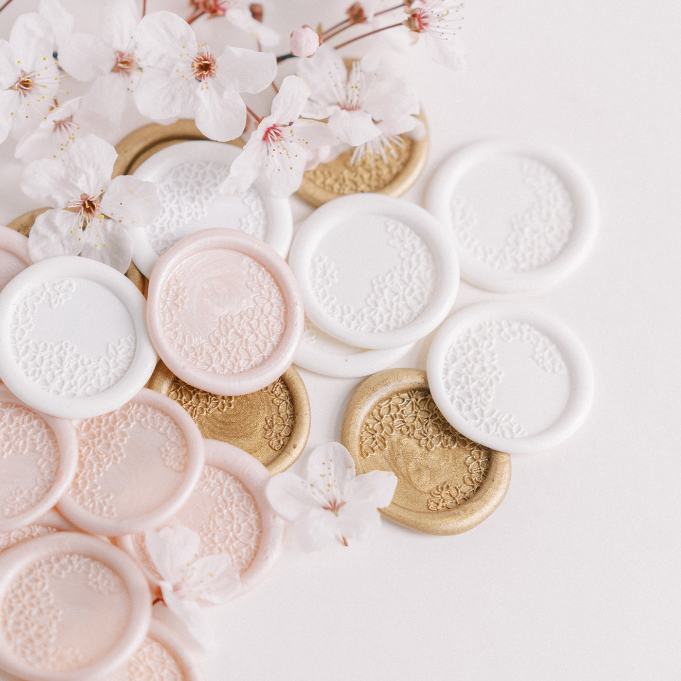 CONTEMPORARY CHERRY BLOSSOM SELF-ADHESIVE WAX SEALS - PINK LACE