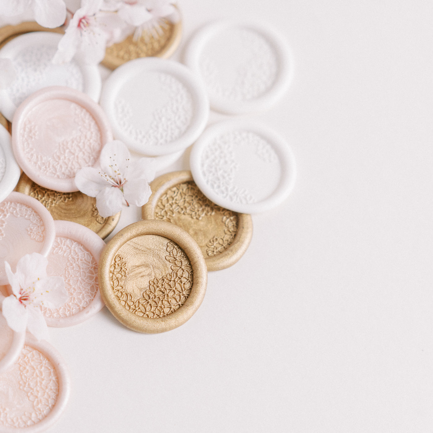 CONTEMPORARY CHERRY BLOSSOM SELF-ADHESIVE WAX SEALS - PINK LACE