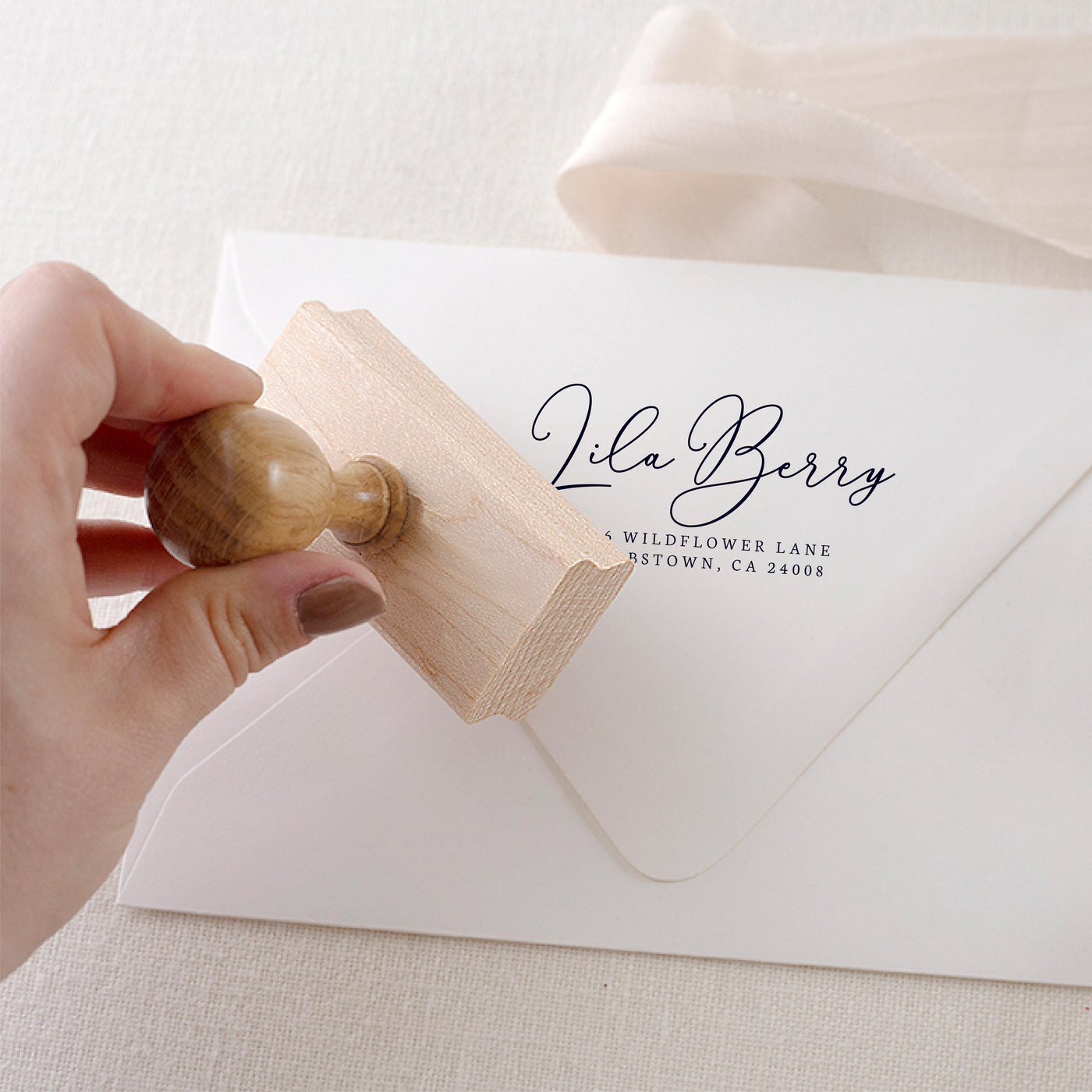 Piper Calligraphy Script Return Address | Personalised Rubber Stamp with Wooden Handle for Fine Art Wedding Stationery Invitation Envelope | Heirloom Seals