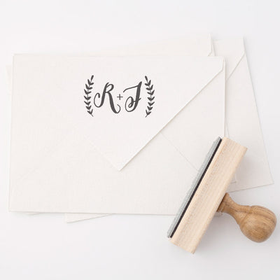 Rustic Script Botanical Monogram Rubber Stamp for Fine Art Weddings | Heirloom Seals