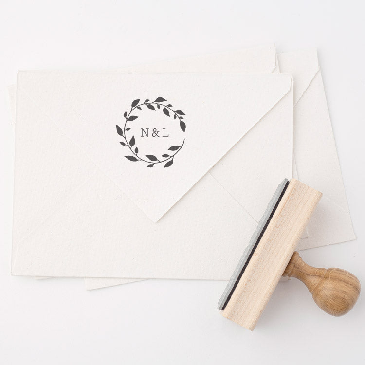 Wreath Monogram Rubber Stamp | Botanical Illustration | Heirloom Seals