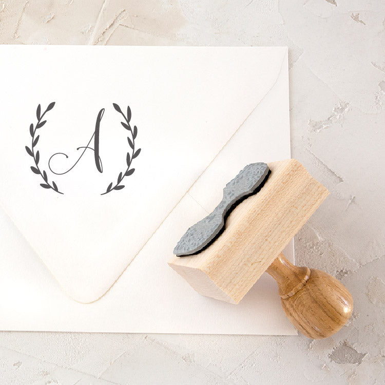 Botanical Calligraphy Script Monogram Rubber Stamp for Fine Art Weddings | Heirloom Seals