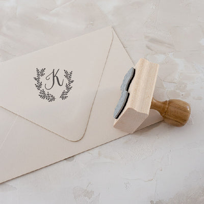 Feminine Botanical Script Monogram Rubber Stamp for Fine Art Weddings | Heirloom Seals