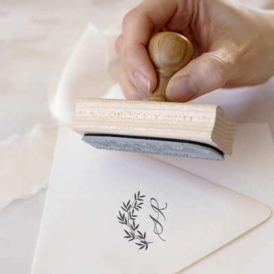 Botanical Script Calligraphy Monogram Rubber Stamp | Heirloom Seals