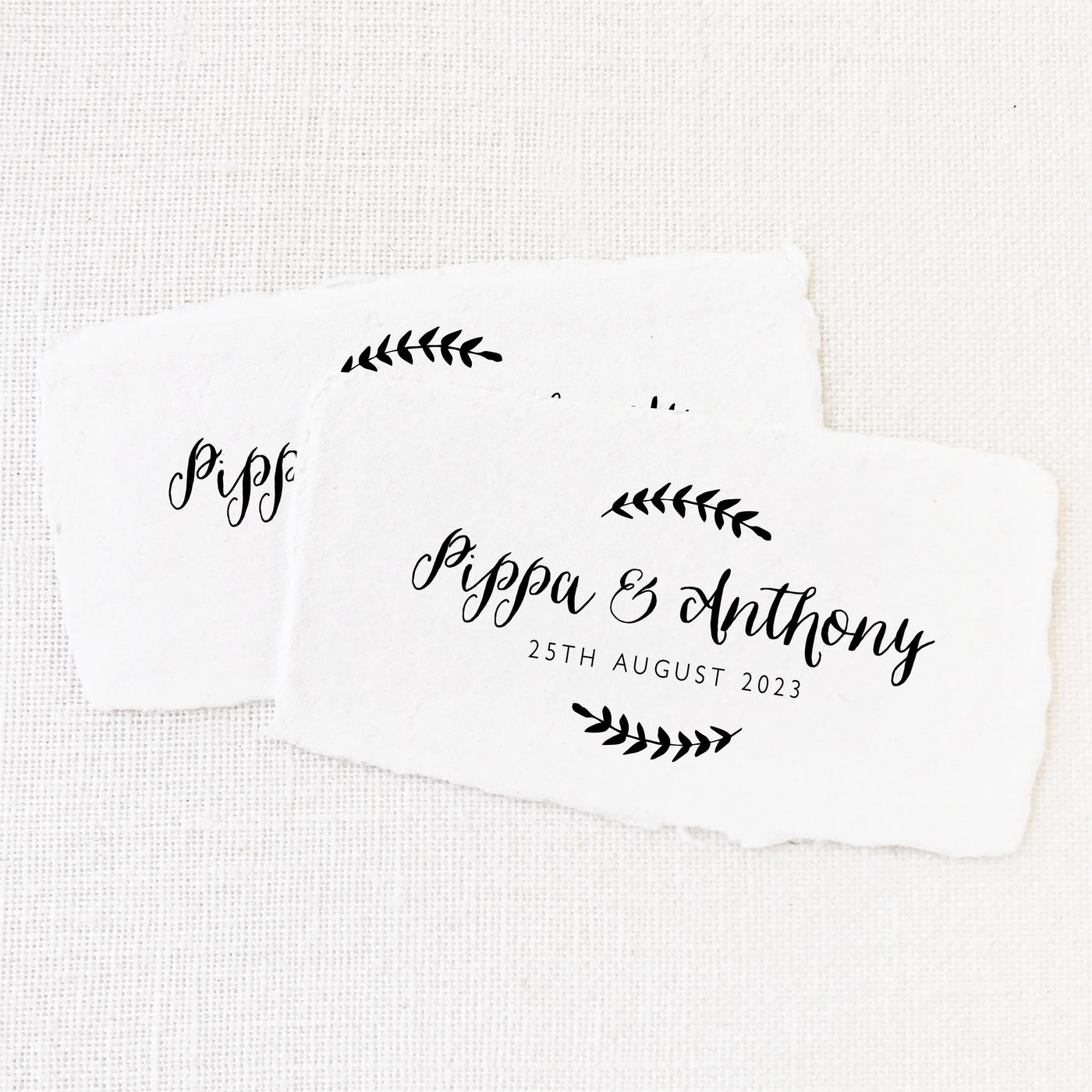 Hayley Rustic Botanical Script Save The Date Rubber Stamp | Personalised Save the Date Wedding Couple Gift Rubber Stamp Event on Deckled Edge Packaging Tag | Heirloom Seals