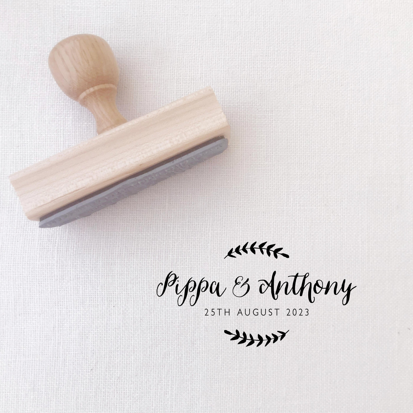 Hayley Rustic Botanical Script Save The Date Rubber | Custom Rubber Stamp Wood for Luxe Packaging & Fine Art Wedding Invitation Stationery | Heirloom Seals