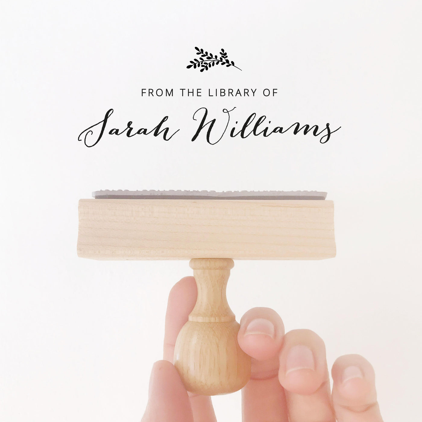 Sophia Calligraphy Botanical Engraved Library Book Stamp | Custom Ex Libre Rubber Stamp with Wooden Handle for Wedding Couple & Family Gift, Luxe Packaging Embellishment | Heirloom Seals