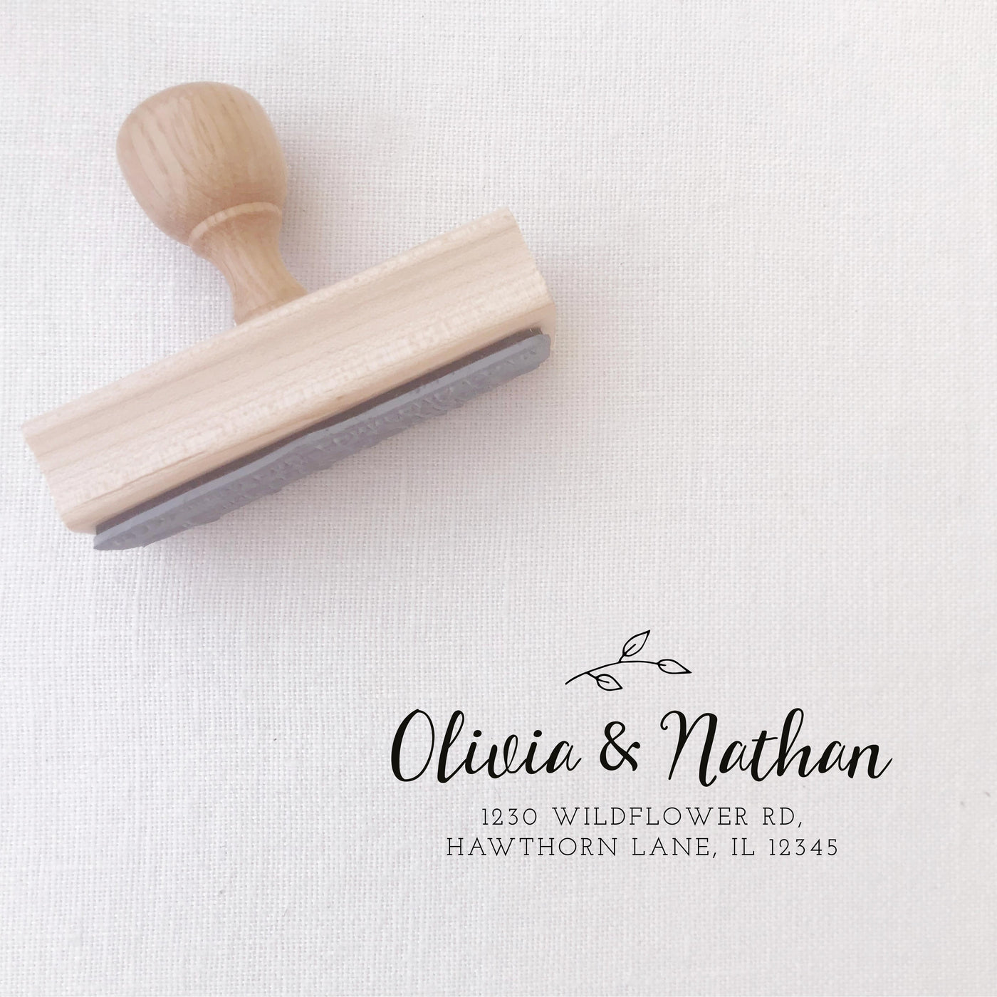 Sadie Botanical Calligraphy Script Return Address | Custom Rubber Stamp Wood for Luxe Packaging & Fine Art Wedding Invitation Stationery | Heirloom Seals