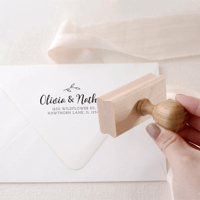 Sadie Botanical Calligraphy Script Return Address | Personalised Rubber Stamp with Wooden Handle for Fine Art Wedding Stationery Invitation Envelope | Heirloom Seals
