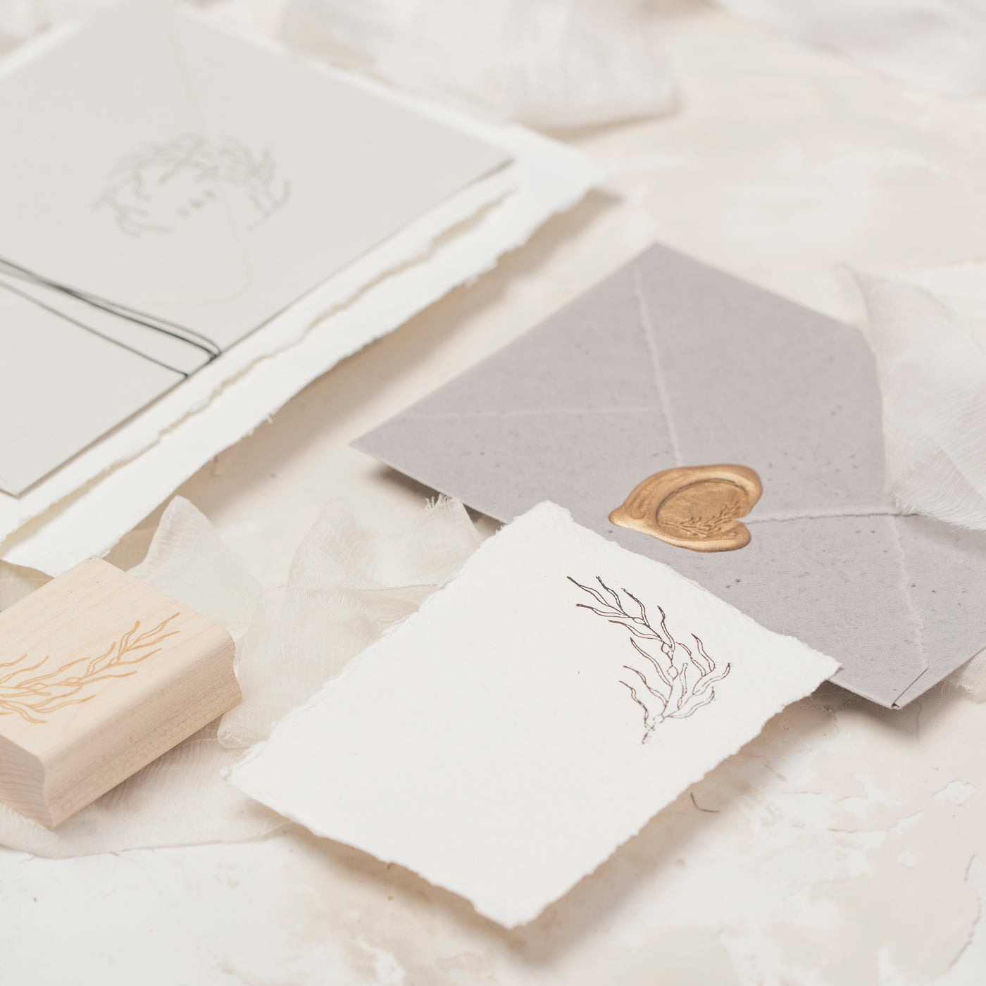 Rockweed Rubber Stamp & Oval Wax Seals | Coastal Beach Wedding |Heirloom Seals