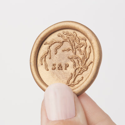 Sea Whistle Seaweed Classic Monogram Gold Self Adhesive Wax Seals | Coastal Beach Wedding Wax Seal | Sea Breeze | Heirloom Seals 