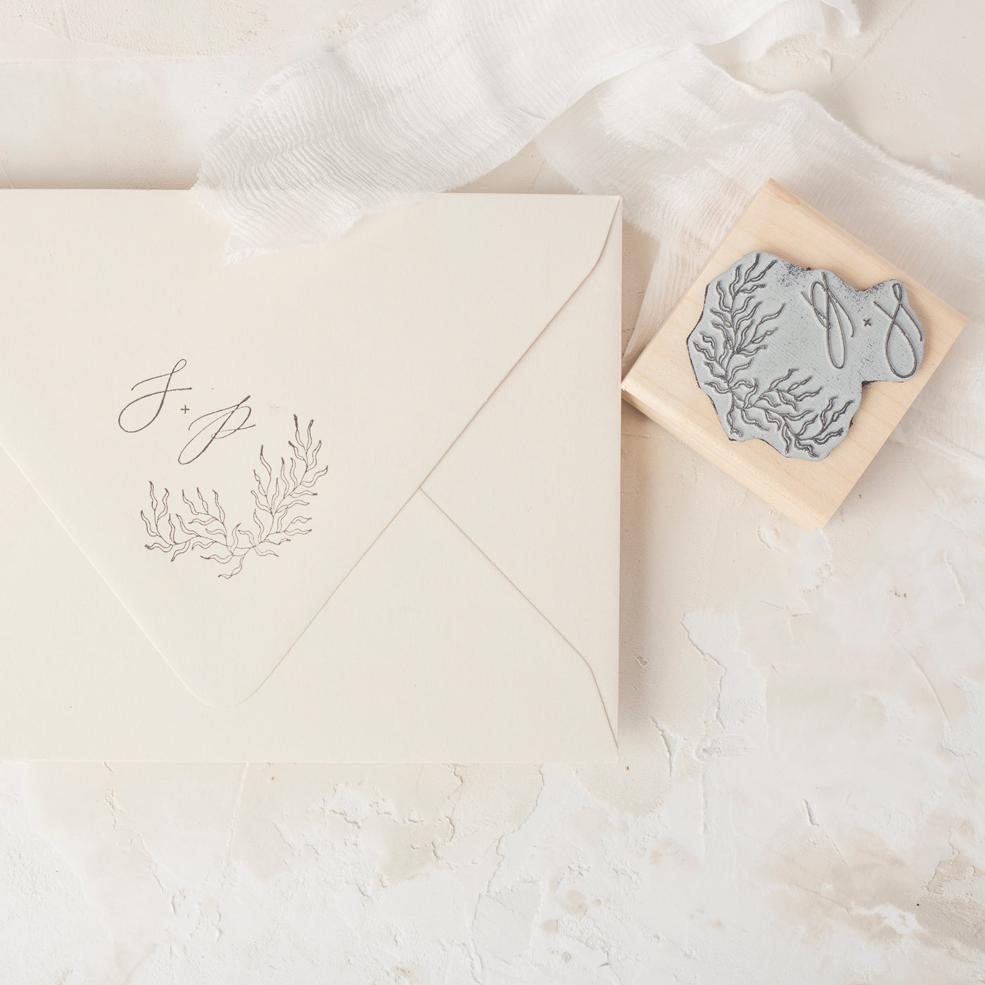 Sirene Calligraphy Script Monogram Coastal Rubber Stamp | Coastal Beach Wedding Invitations | Heirloom Seals