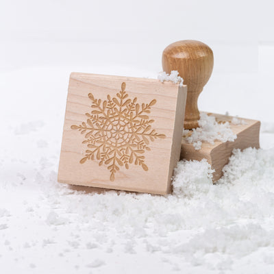 Wooden snowflake rubber stamp with and without handle | Heirloom Seals