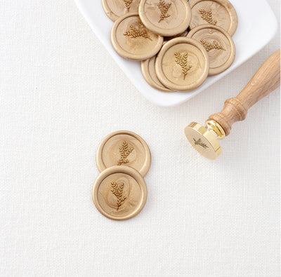 Sophia Botanical Laurel Sprig Gold Self-Adhesive Wax Seals For Garden Wedding Invitations | Heirloom Seals