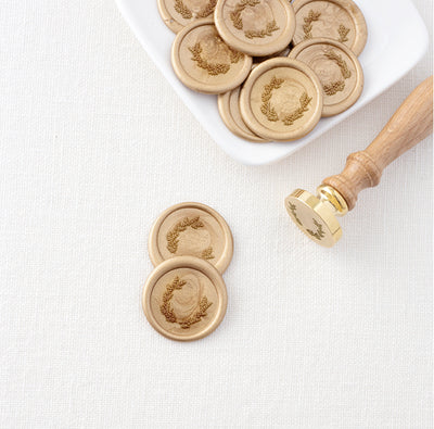 Sophia Botanical Laurel Wreath Gold Self-Adhesive Wax Seals For Garden Wedding Invitations | Heirloom Seals