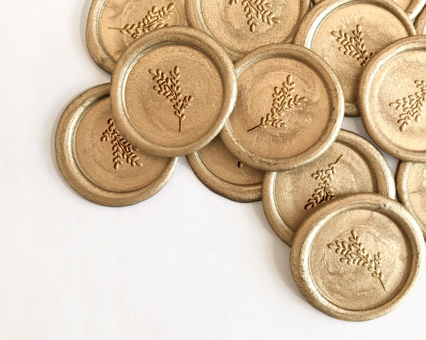 Sophia Botanical Laurel Sprig Gold Self-Adhesive Wax Seals For Garden Wedding Invitations | Heirloom Seals