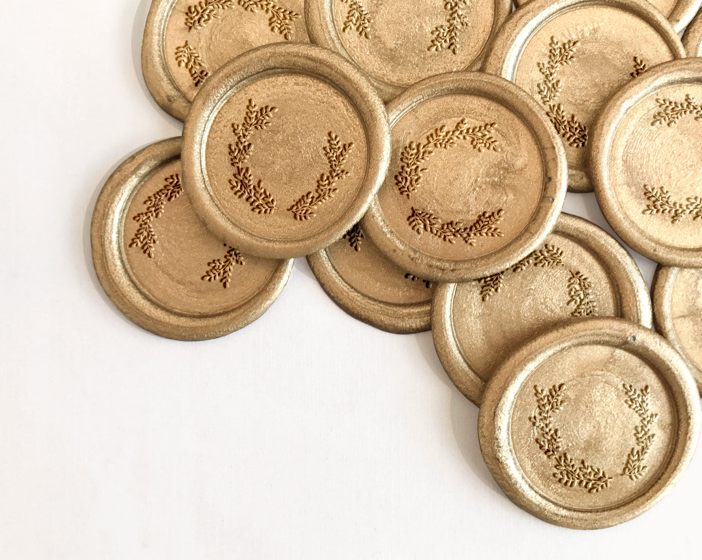 Sophia Botanical Laurel Wreath Gold Self-Adhesive Wax Seals For Garden Wedding Invitations | Heirloom Seals