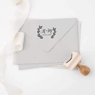Sophia Rustic Botanical Calligraphy Script Save The Date Rubber Address | Personalised Rubber Stamp with Wooden Handle for Fine Art Wedding Stationery Invitation Envelope | Heirloom Seals