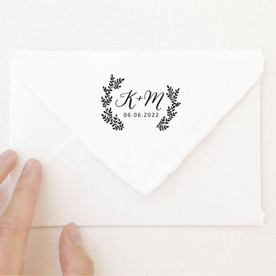 Sophia Rustic Botanical Calligraphy Script  Save The Date Rubber Stamp | Handmade Deckled Edge Paper Envelopes for Fine Art Wedding Stationery Invitations and Custom Luxe Brand Packaging | Heirloom Seals
