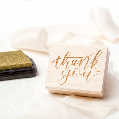 Thank You Calligraphy Script Sentiment Rubber Stamp Wood Block | Heirloom Seals