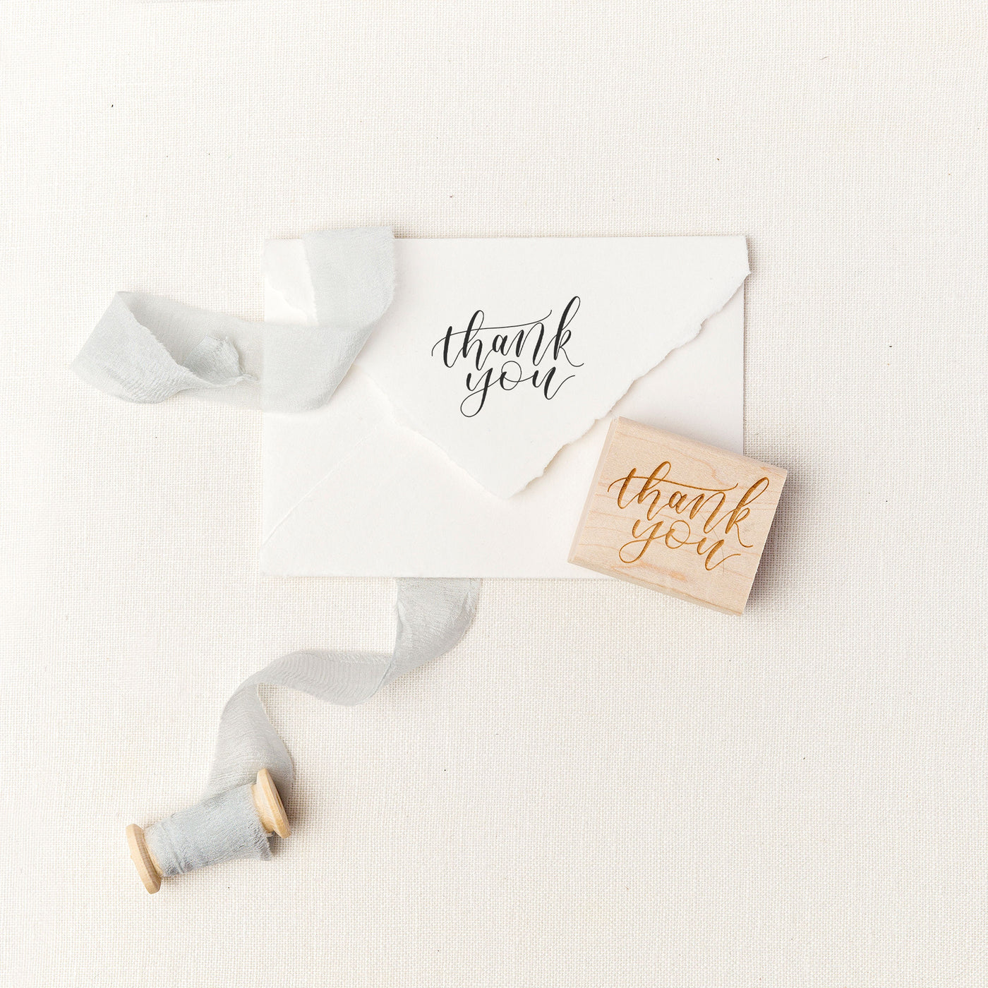 Thank You Calligraphy Script Sentiment Rubber Stamp Wood Block | Heirloom Seals