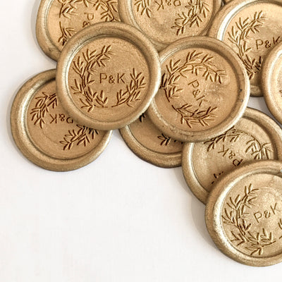 Valerie Botanical Classic Monogram Gold Self-Adhesive Wax seal Stickers for Fine Art Wedding Stationery Invitations and Custom Luxe Brand Packaging | Heirloom Seals