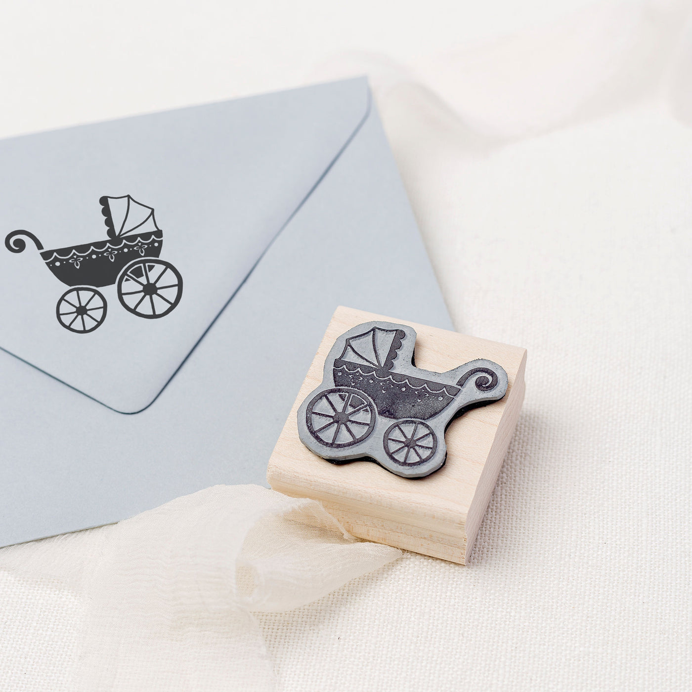 Baby Carriage Pram Rubber Stamp | For Stamping Birth Announcements & Baby Shower Packaging | Heirloom Seals