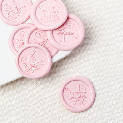 Pram Vintage Style Baby Carriage Self-Adhesive Pink Wax Seals | Heirloom Seals