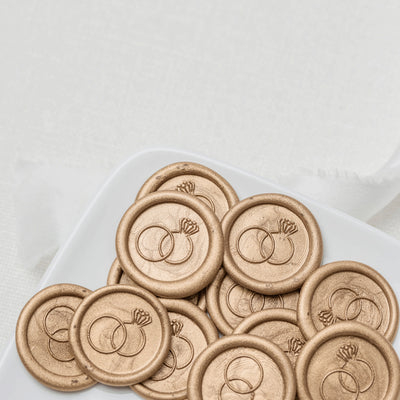 Wedding Rings Gold Self-Adhesive Wax Seals Invitation Embellishment | Worth The Wait Wedding Collection | Heirloom Seals