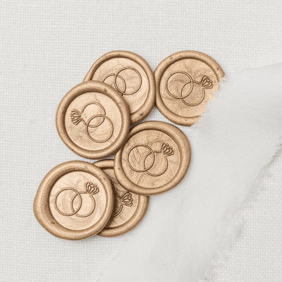 Wedding Rings Gold Self-Adhesive Wax Seals Invitation Embellishment | Worth The Wait Wedding Collection | Heirloom Seals