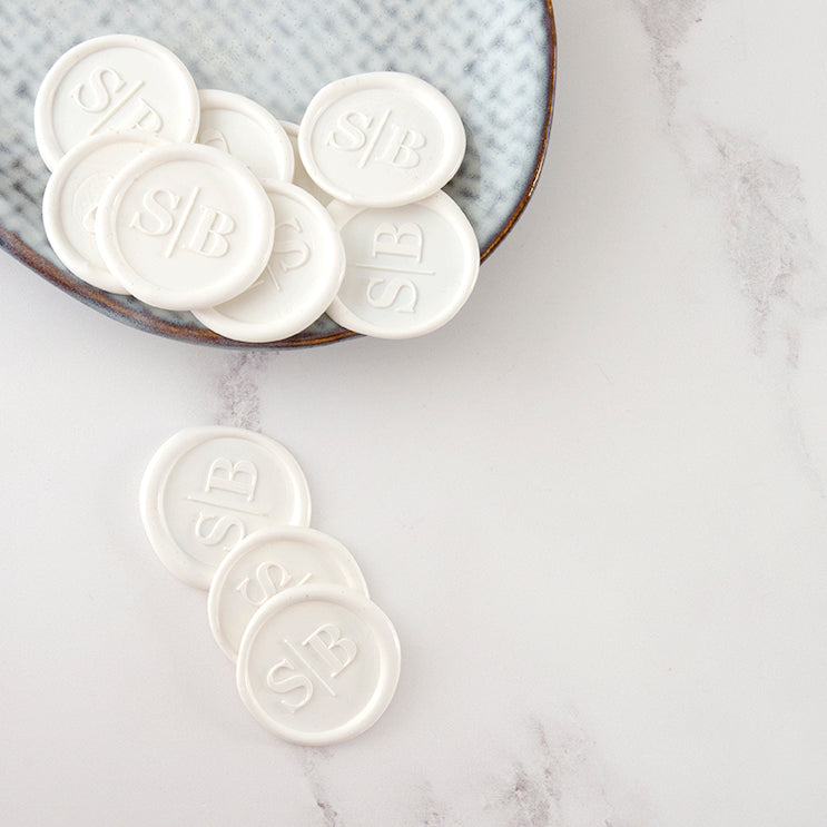 Grace Classic  Monogram White Self-Adhesive Wax seal Stickers for Fine Art Wedding Stationery Invitations and Custom Luxe Brand Packaging | Heirloom Seals