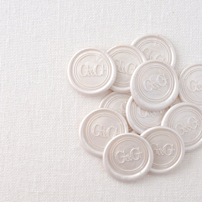 Eloise Classic Monogram Pearl White Self-Adhesive Wax seal Stickers for Fine Art Wedding Stationery Invitations and Custom Luxe Brand Packaging | Heirloom Seals