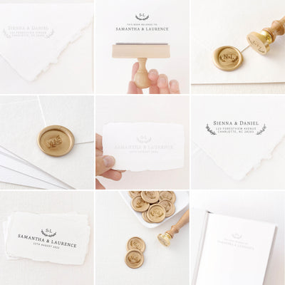 Willow Classic Rustic Botanical Collection | Custom Rubber Stamp, Wax Seal Stickers & Embosser for Custom Luxe Wedding Couples Packaging Embellishment & Family House Warming Gift | Heirloom Seals