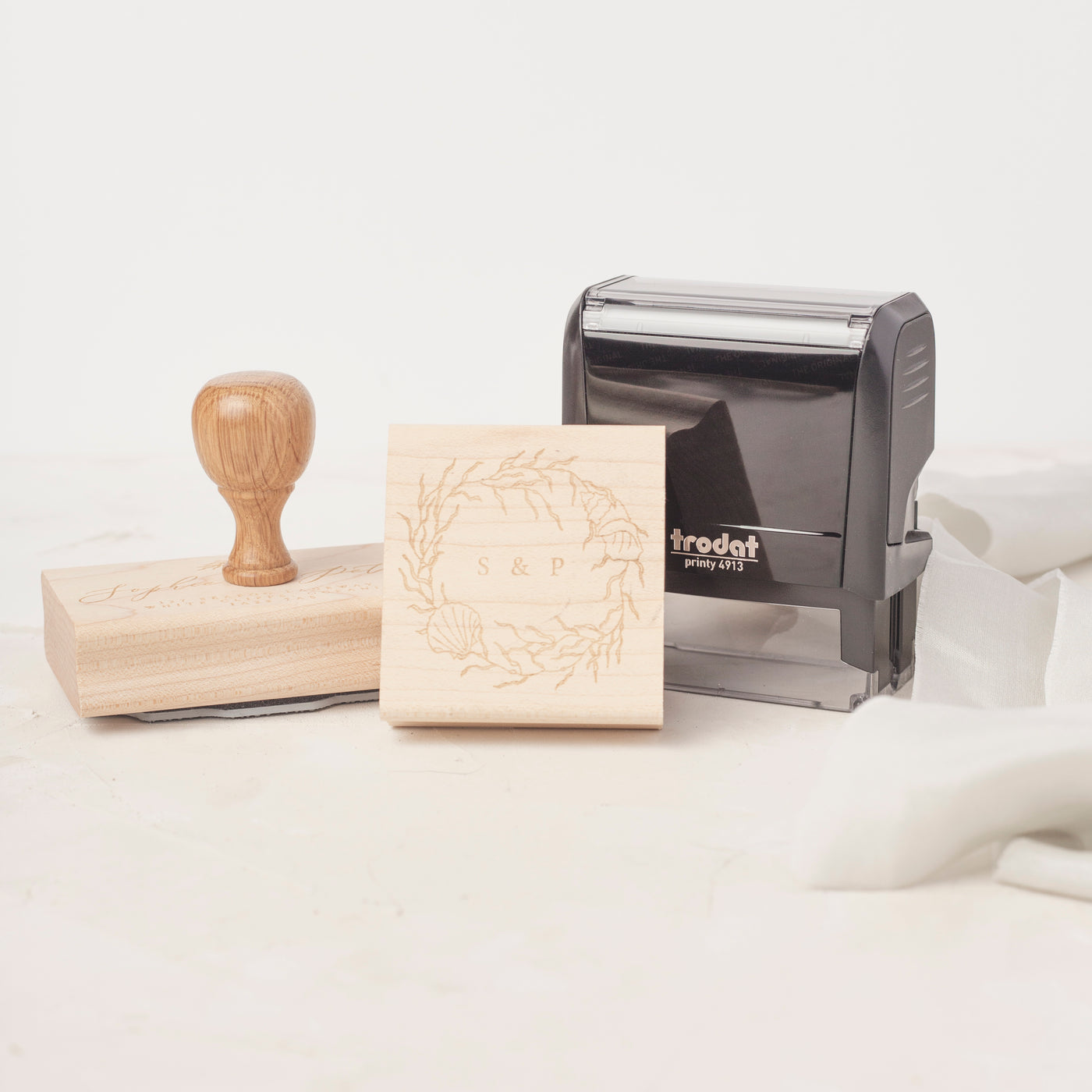 Rubber Stamp Mounting Options | Wooden Block with Oak Handle and Self-Inking Stamper | Heirloom Seals
