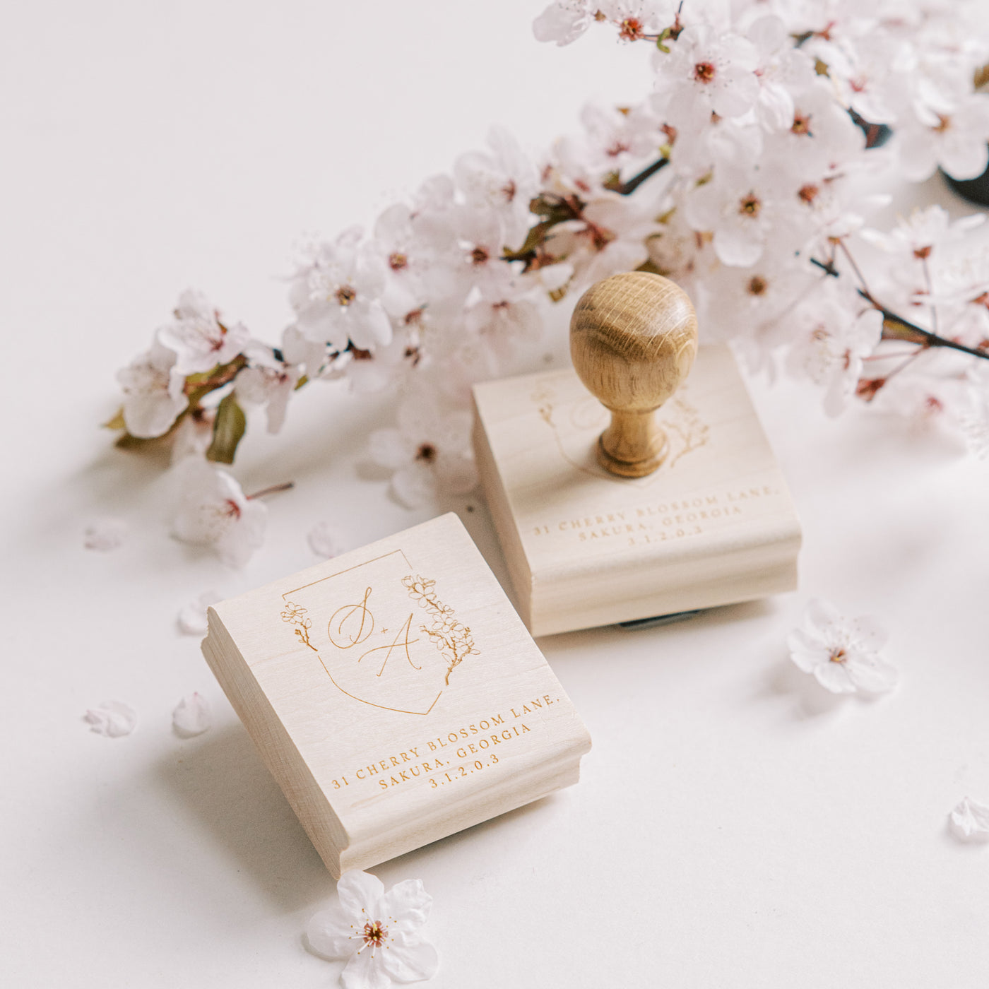 Yoshino Cherry Blossom Return Address Rubber Stamp for Fine Art Wedding Invitations | 'Sakura' Cherry Blossom Embellishments for Blush Pink Spring Wedding | Heirloom Seals