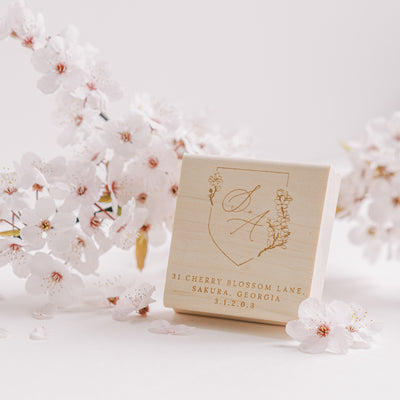 Yoshino Cherry Blossom Return Address Rubber Stamp for Fine Art Wedding Invitations | 'Sakura' Cherry Blossom Embellishments for Blush Pink Spring Wedding | Heirloom Seals